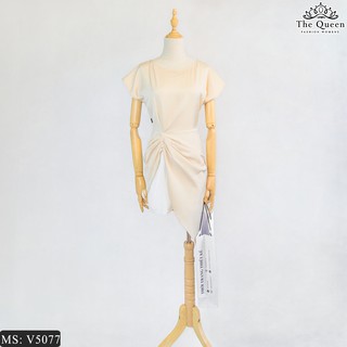 Váy body ngắn The Queen Fashion V5077 nhún eo tà chéo màu be chất liệu cao cấp