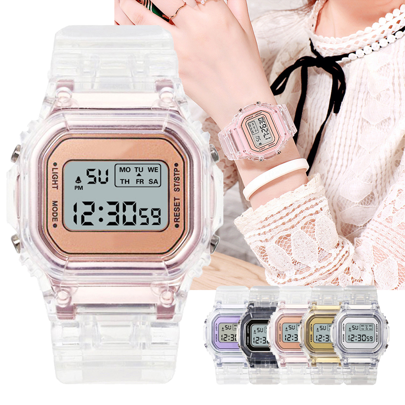 Women Led Digital Watch Transparent Square Multifunctional Luminous Waterproof Girls Watch Unisex Watch Sports Student Watch