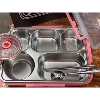 Khây cơm inox 5 ngăn có nắp đậy, hộp cơm inox giữ nhiệt