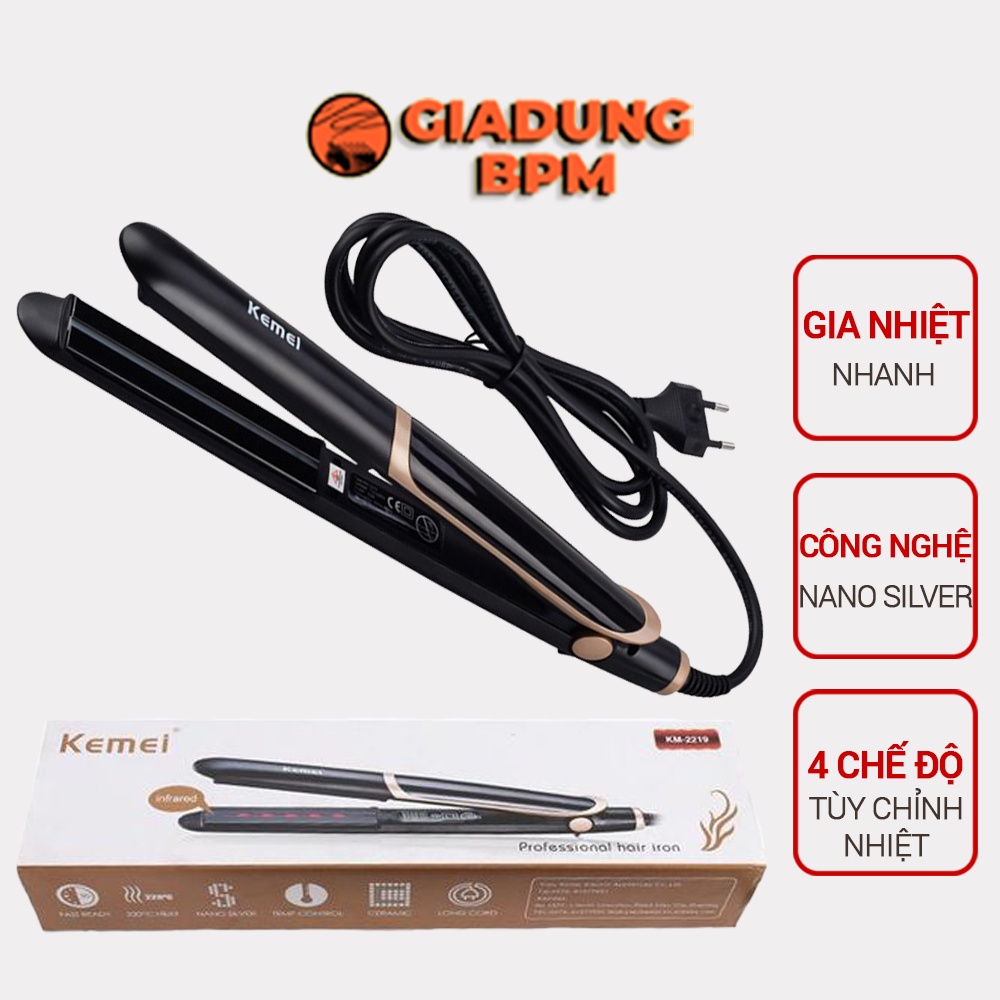 Máy Duỗi Tóc Kemei Km2219 Cao Cấp, Máy Ép Tóc, Kẹp Duỗi Cầm Tay, Có Hộp, Giadungbpm