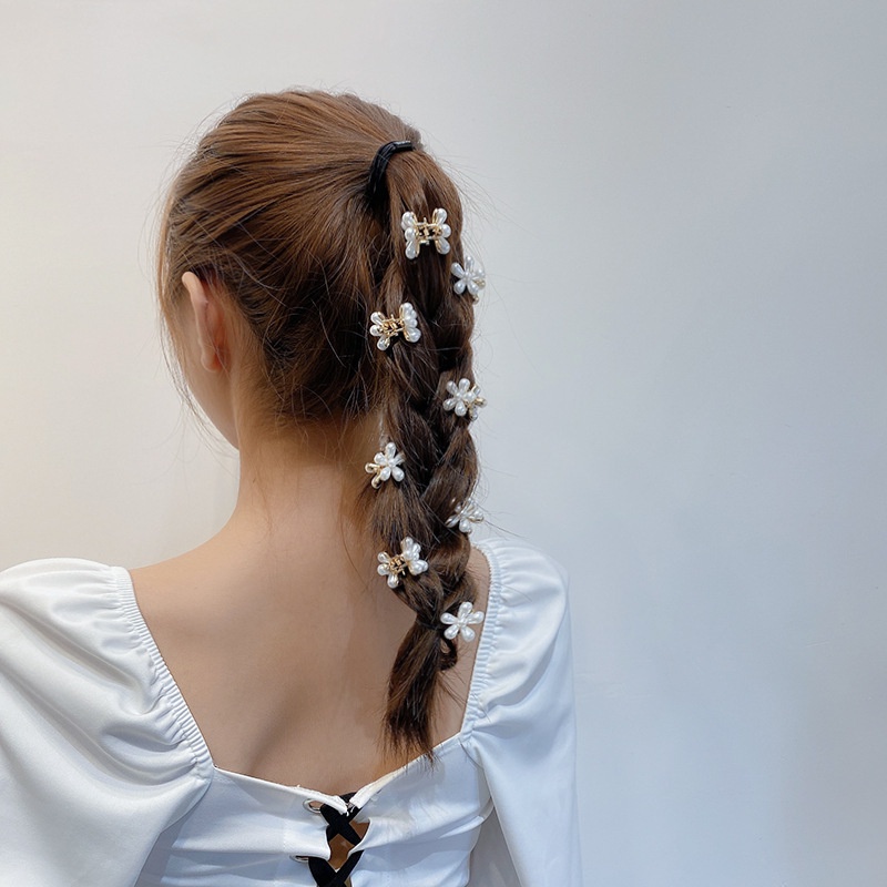 Kẹp tóc đính hoa trắng nhân tạo phong cách retro thanh lịch Pháp - 1 kẹp