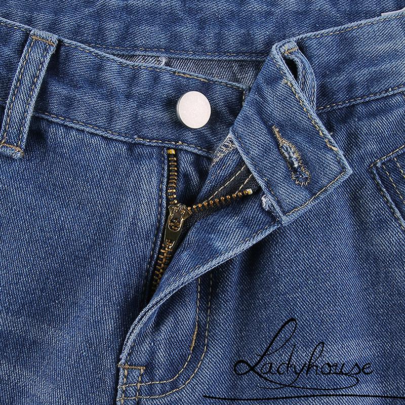 Quần Jeans Denim Lưng Cao Ống Rộng Phong Cách Vintage Đường Phố Cho Nữ