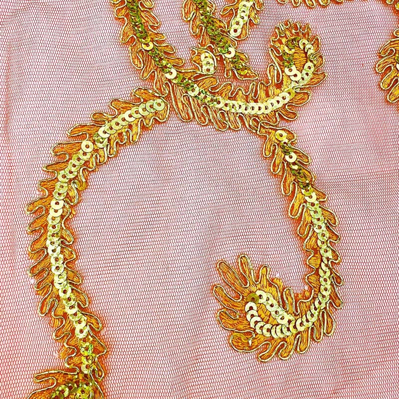 1 Mảnh Vải Thêu Hình Rồng Phượng Hoàng Vàng Kim Sa 44 * 22CM