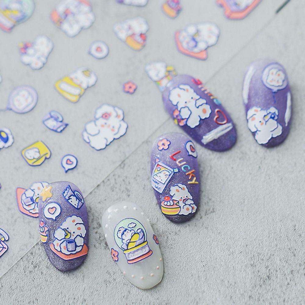 Miếng Dán Trang Trí Móng Tay Họa Tiết Thỏ Hoạt Hình 5D Nhiều Màu Sắc