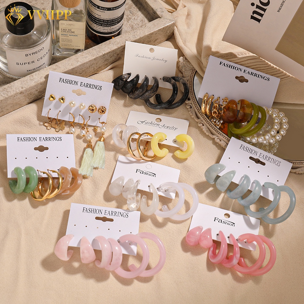 Set Bông Tai Nữ Thiết Kế Độc Đáo Nhiều Màu Sắc Thời Trang Cổ Điển