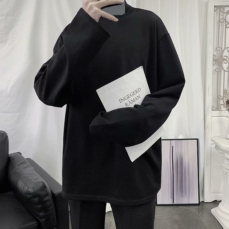 Áo Thun Tay Dài Cổ Cao Màu Sắc Đơn Giản Phong Cách Hàn Quốc Cho Nam Size M-3Xl