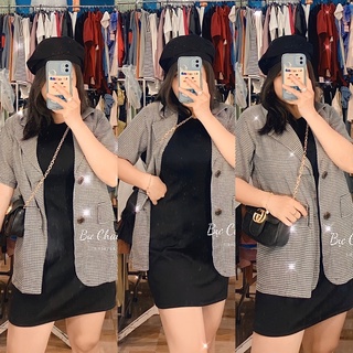 Set đầm body kèm ao vest caro