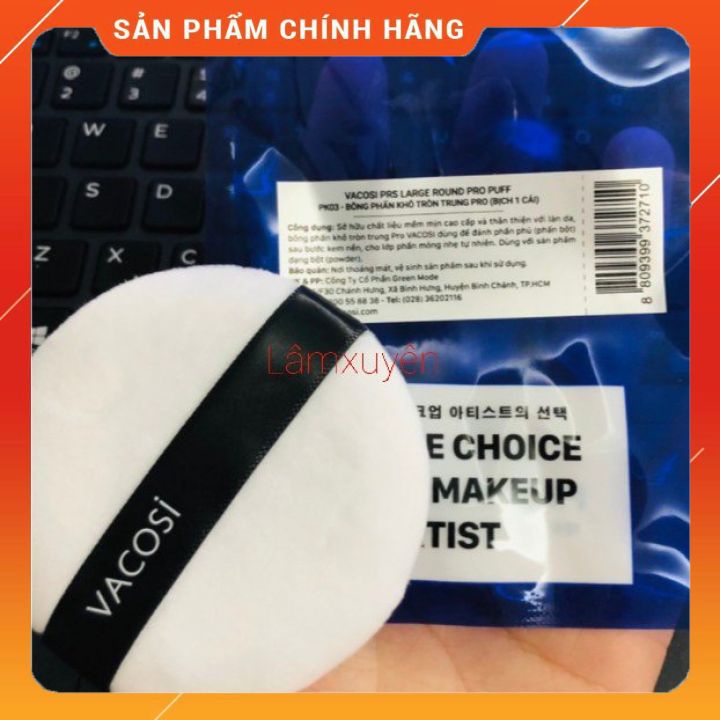 VACOSI PRS LARGE ROUND PRO PULL PK03_Bông phấn khô tròn trung pro ( bịch 1 miếng)  bông phấn mềm mịn, dễ tán