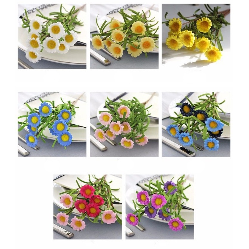 Set 8 cành hoa cúc dại giả 37*20cm dùng trang trí nhà cửa/ tiệc cưới