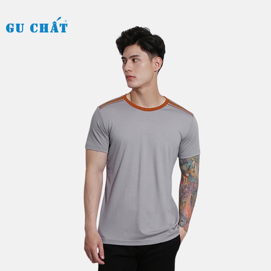 Áo Thun Nam Cổ Tròn GU CHẤT, Phối Màu Trẻ Trung, Vải Cotton Co Giãn, Dày Dặn, Form Regular Fit - GUTN09