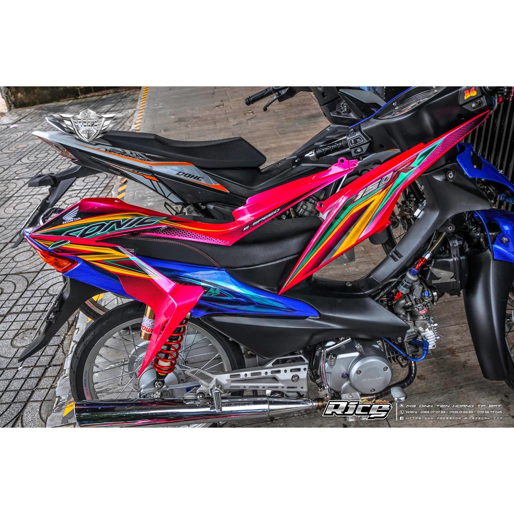 Tem Rời Dán Xe Sonic Mẫu Hồng Vàng Xanh Đen Cực Đẹp, Hàng 3 Lớp Chất Lượng Cao