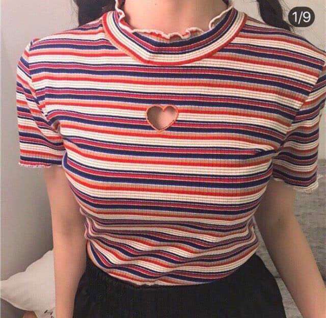 ÁO CROPTOP SỌC CUT OUT ( KÈM HÌNH THẬT )