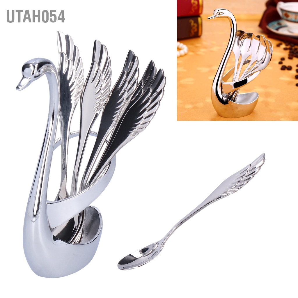 Utah054 5 cái Kẽm Hợp kim Bộ đồ ăn Gương đánh bóng Muỗng Nĩa Hình thiên nga phẳng