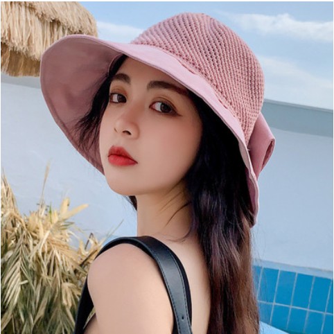 Mũ cói tiểu thư đi biển thắt nơ THỜI TRANG