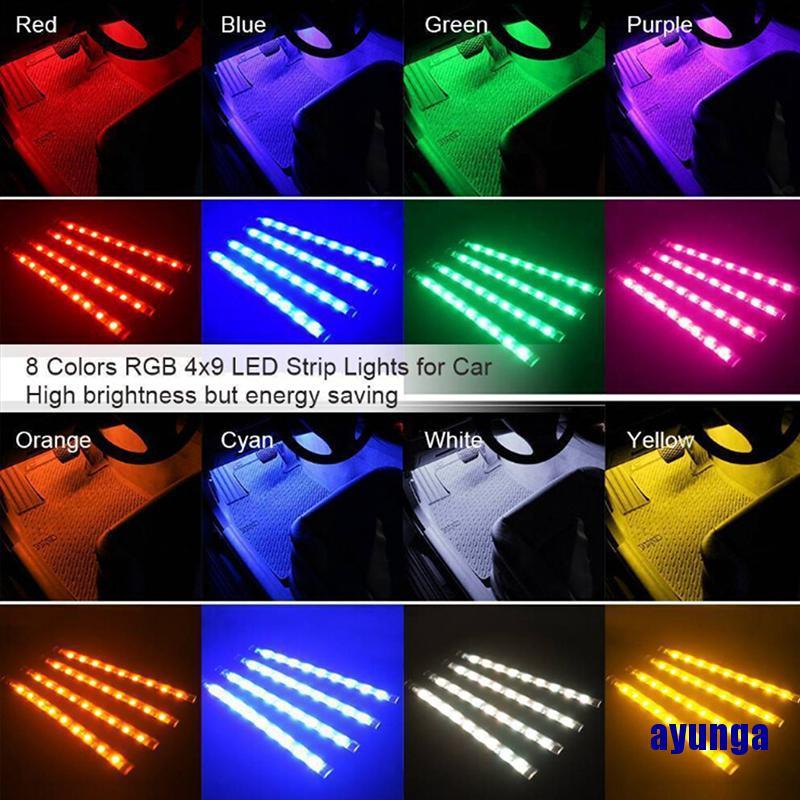 Bộ 4 Đèn Led 9 Bóng RGB Cho Nội Thất Xe Hơi