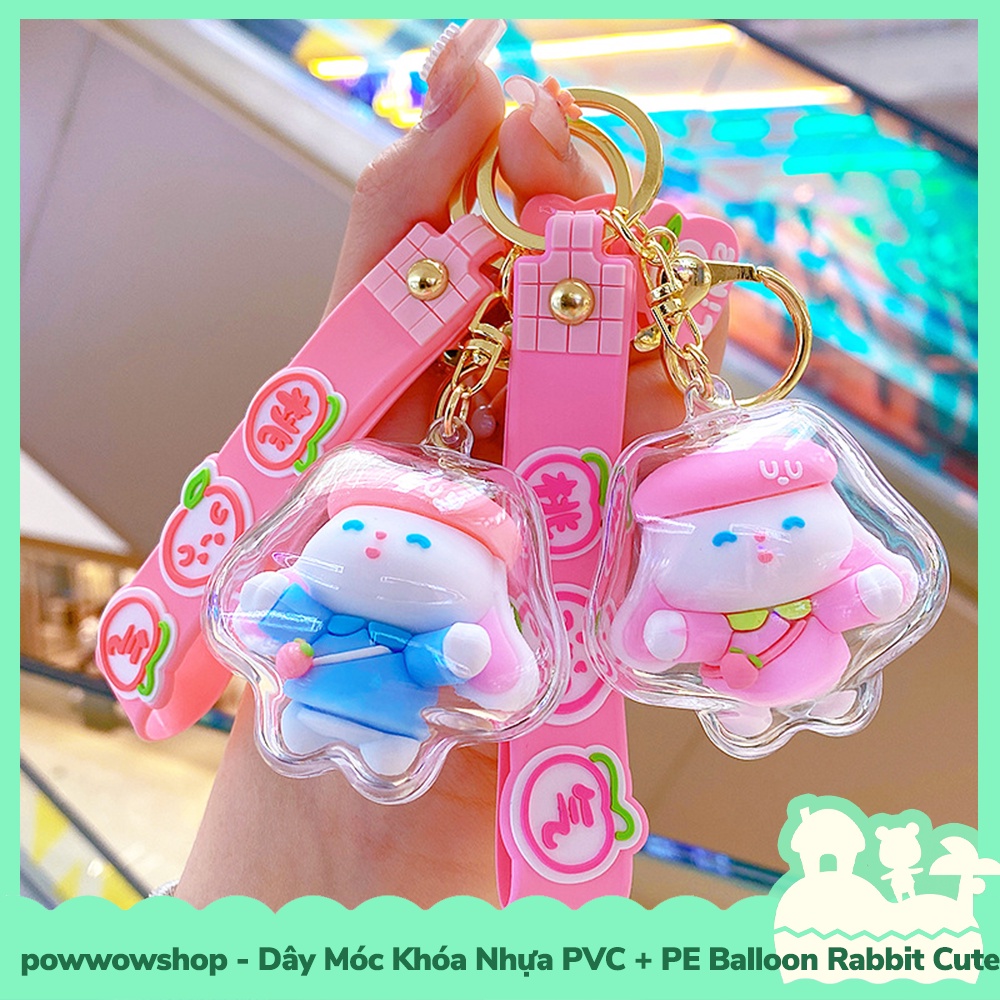 [Sẵn VN - Hỏa Tốc] Dây Móc Khóa Nhựa PVC + PE Mẫu Ballon Rabbit Cute
