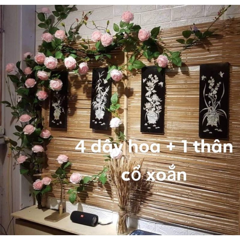 Hoa giả/Hoa lụa - Dây leo Hồng Trà, Hồng cánh xoăn dài 2m loại 1