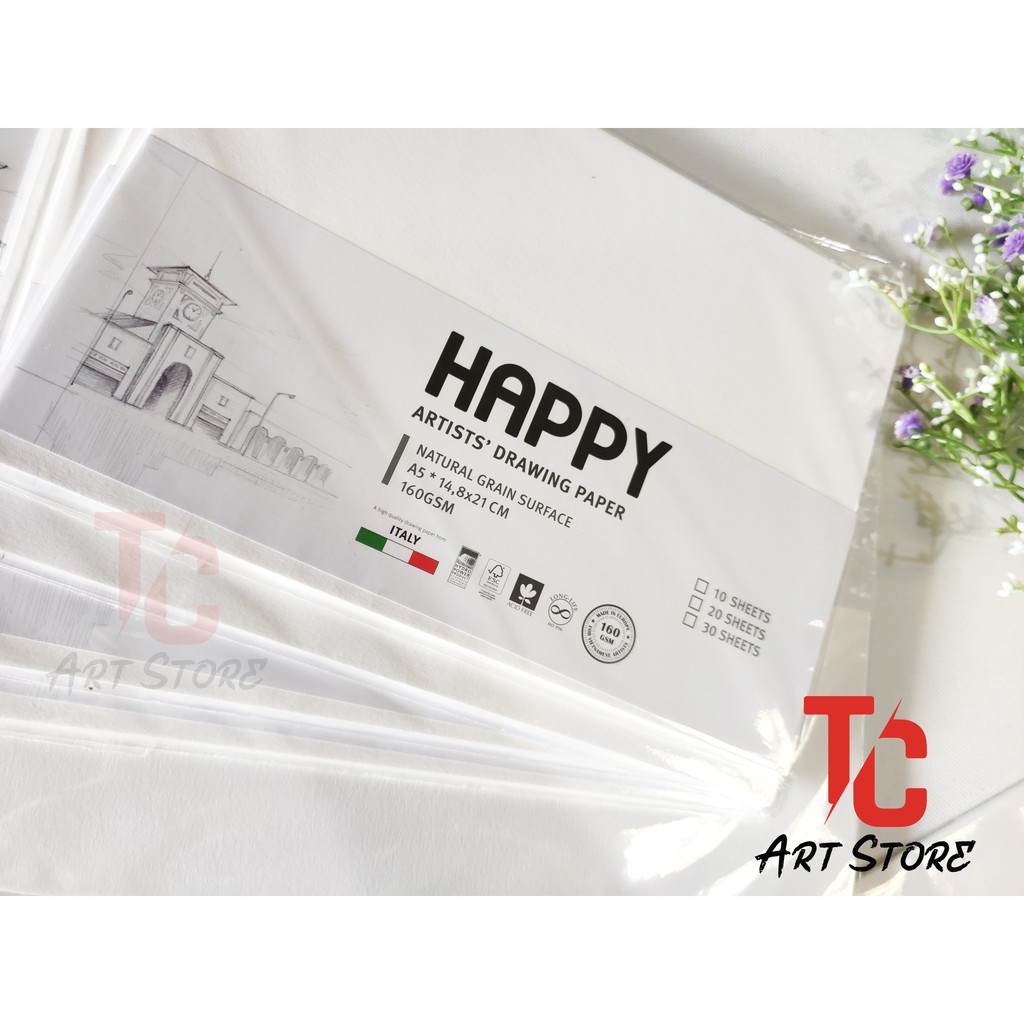 Giấy Vẽ Happy 200gsm A5/A4/A3 - Xấp 10 tờ