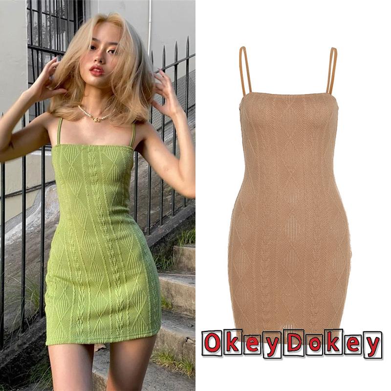 Đầm hai dây nhấn eo cao hở vai kiểu dáng thời trang mùa hè quyến rũ cho nữ