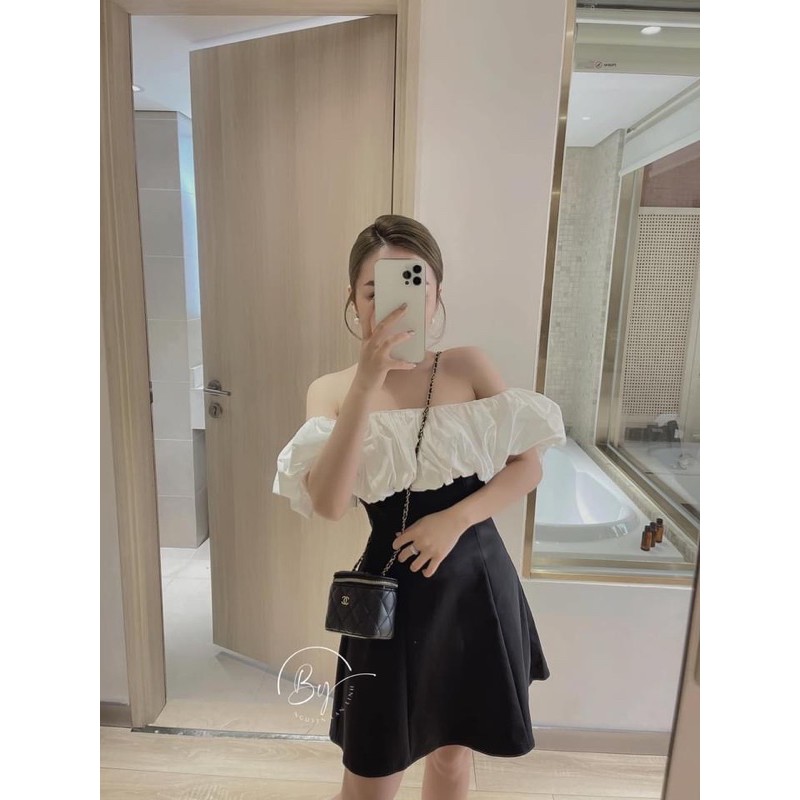 VÁY TRỄ VAI PHỐI BÈO TRẮNG