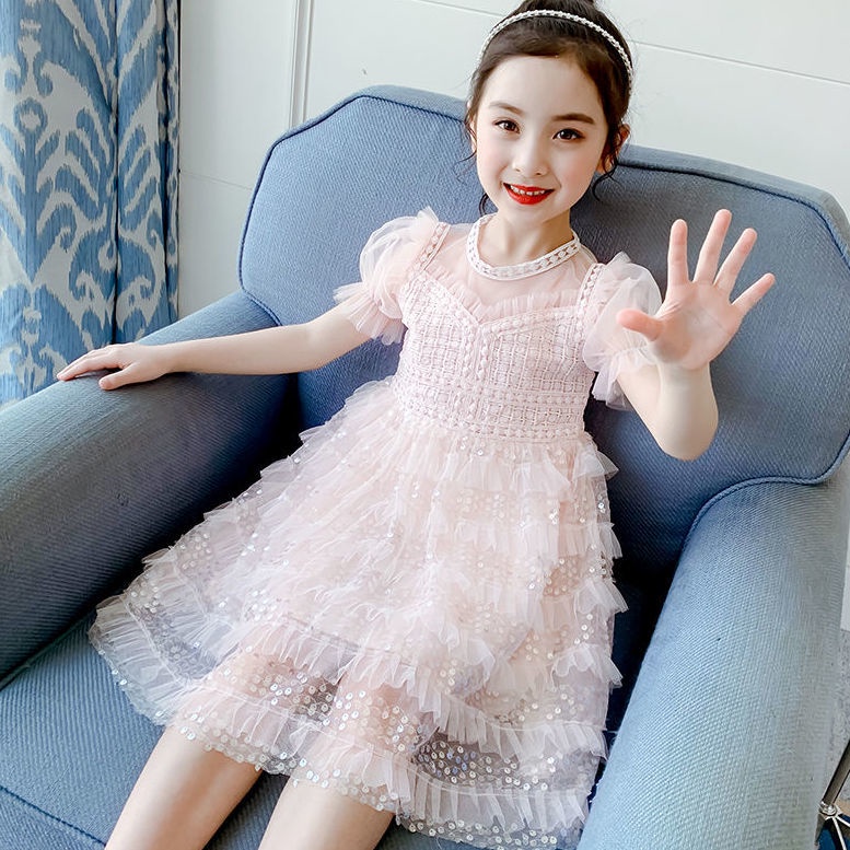 Đầm Công Chúa Phối Lưới Phong Cách Phương Tây Thời Trang Mùa Hè Mới Cho Bé Gái 2021