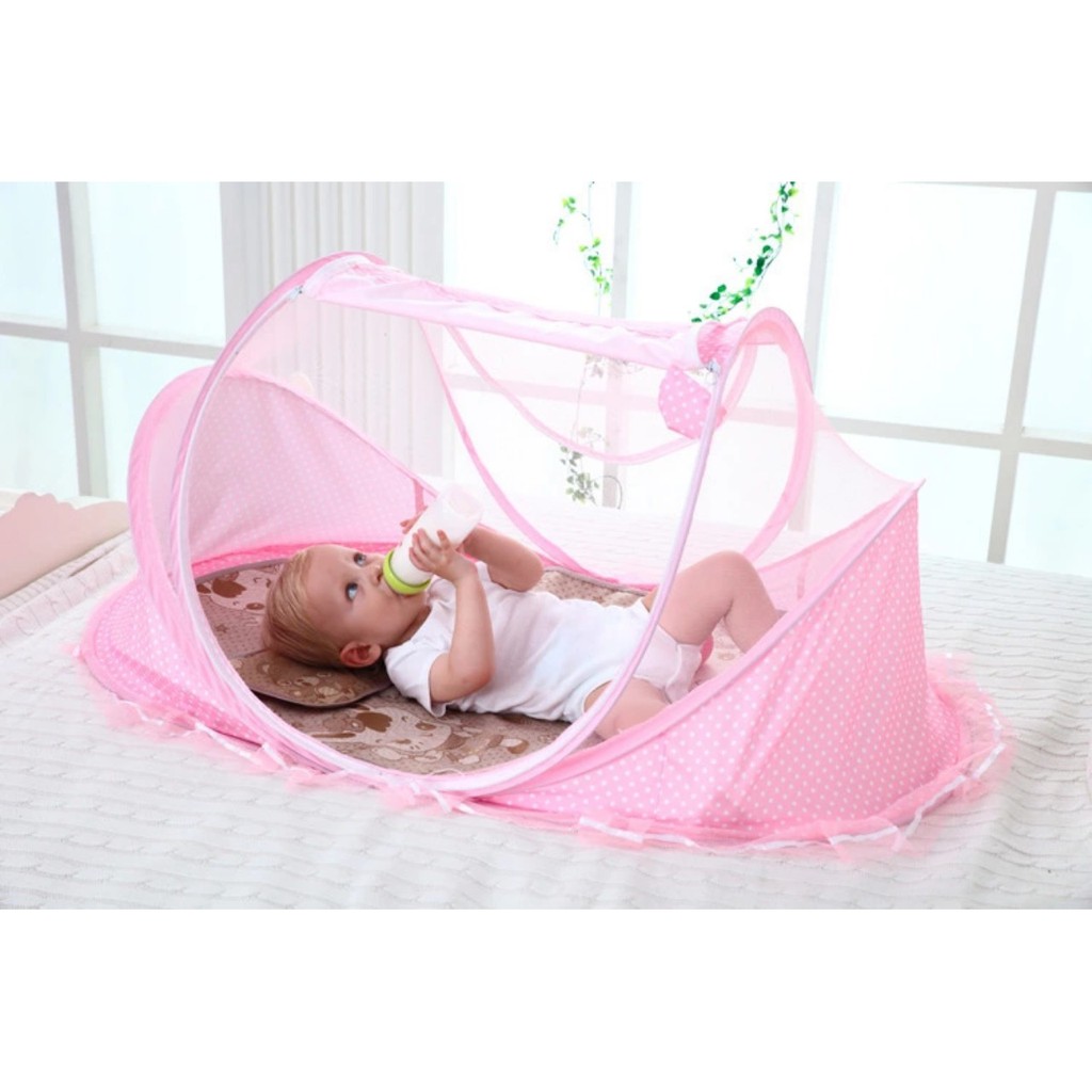 Màn chụp Happy Baby cho bé từ 0-36 tháng, Màn chụp tự bung xếp gọn tiện dụng, có nhạc kèm gối  chống muỗi và côn trùng,