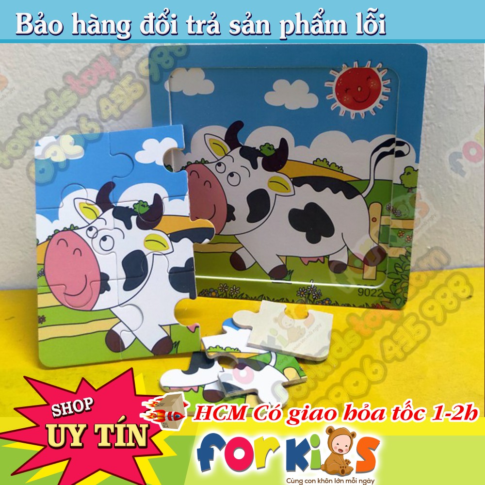 Tranh ghép hình puzzle bằng gỗ 9 mảnh, Đồ chơi xếp hình cho bé