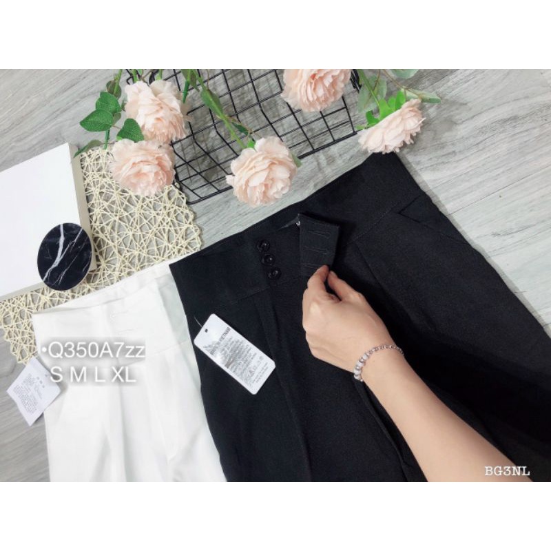 Quần Tây Nữ Công Sở Dự Tiệc Quần Baggy Cạp Cao Nút Ngang Phong Cách Hàn Quốc Vải Tuyết Cao Cấp Màu Đen/Trắng