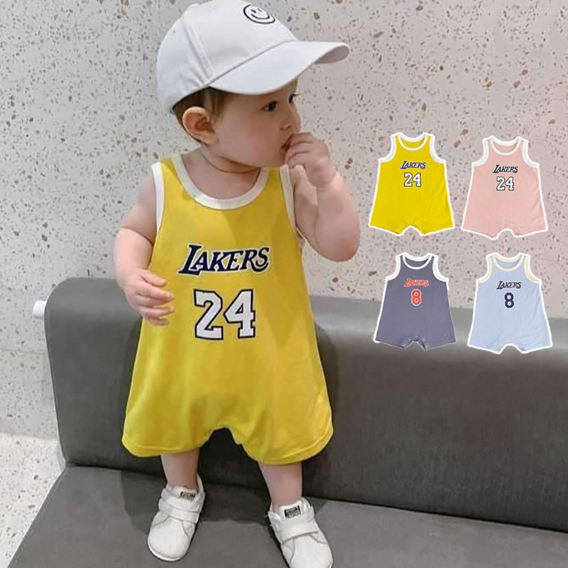 Áo Liền Quần Không Tay Phong Cách Bóng Rổ Cho Bé 0-24 Tháng Tuổi