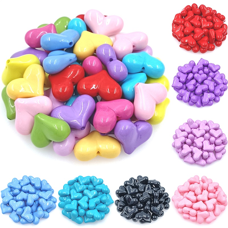 Hạt Cườm Acrylic Hình Trái Tim Nhiều Màu 17mm*22mm Làm Trang Sức Thủ Công