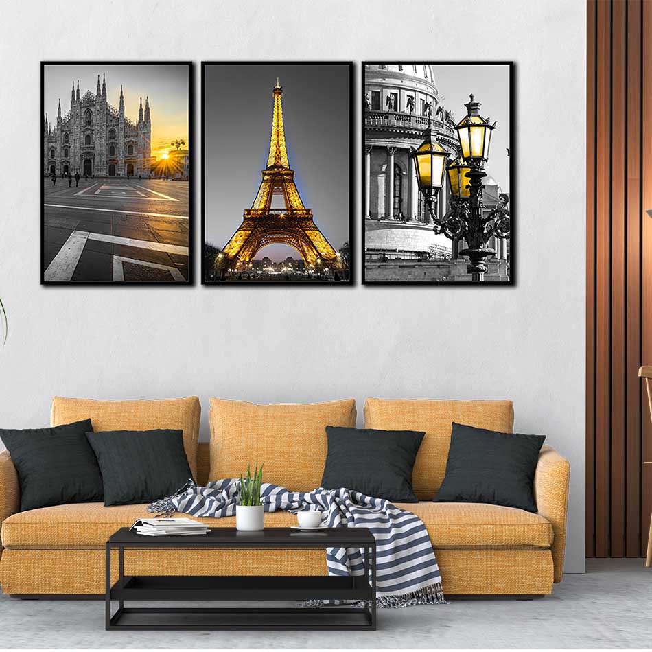 Bộ 3 tranh canvas treo tường Decor Thành phố PARIS cổ điển và hiện đại – DC102