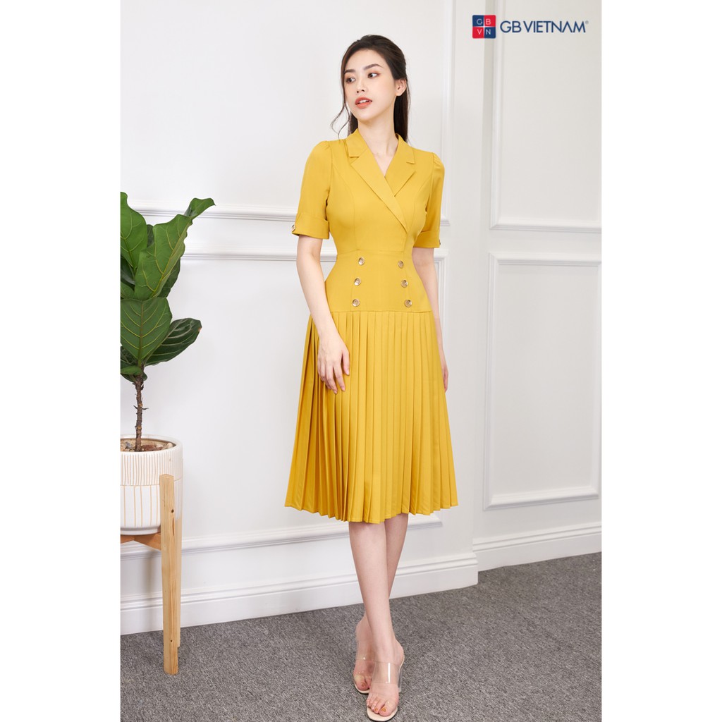 Váy công sở, [ Hàng Cao Cấp] GB19 Lucy Dress, váy cổ vest dập ly, váy đi tiệc, đầm công sở