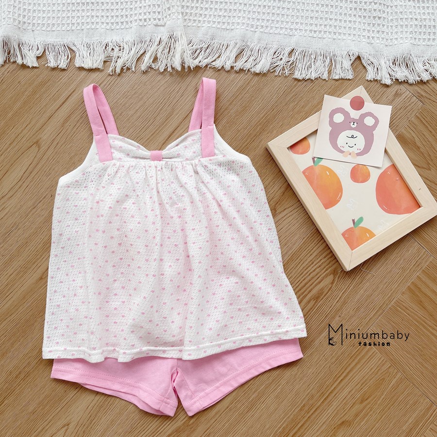 Bộ 100% cotton 2 dây xinh xắn mặc mùa hè cho bé gái miniumbabyfashion, set trẻ em mềm, mát- SB1596