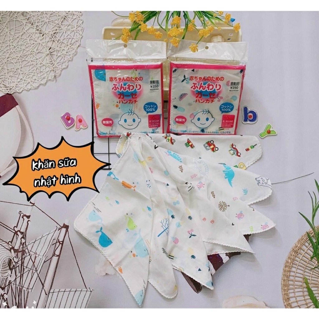 Set 10 khăn xô sữa 2 lớp xuất Nhật loại hoa văn đẹp