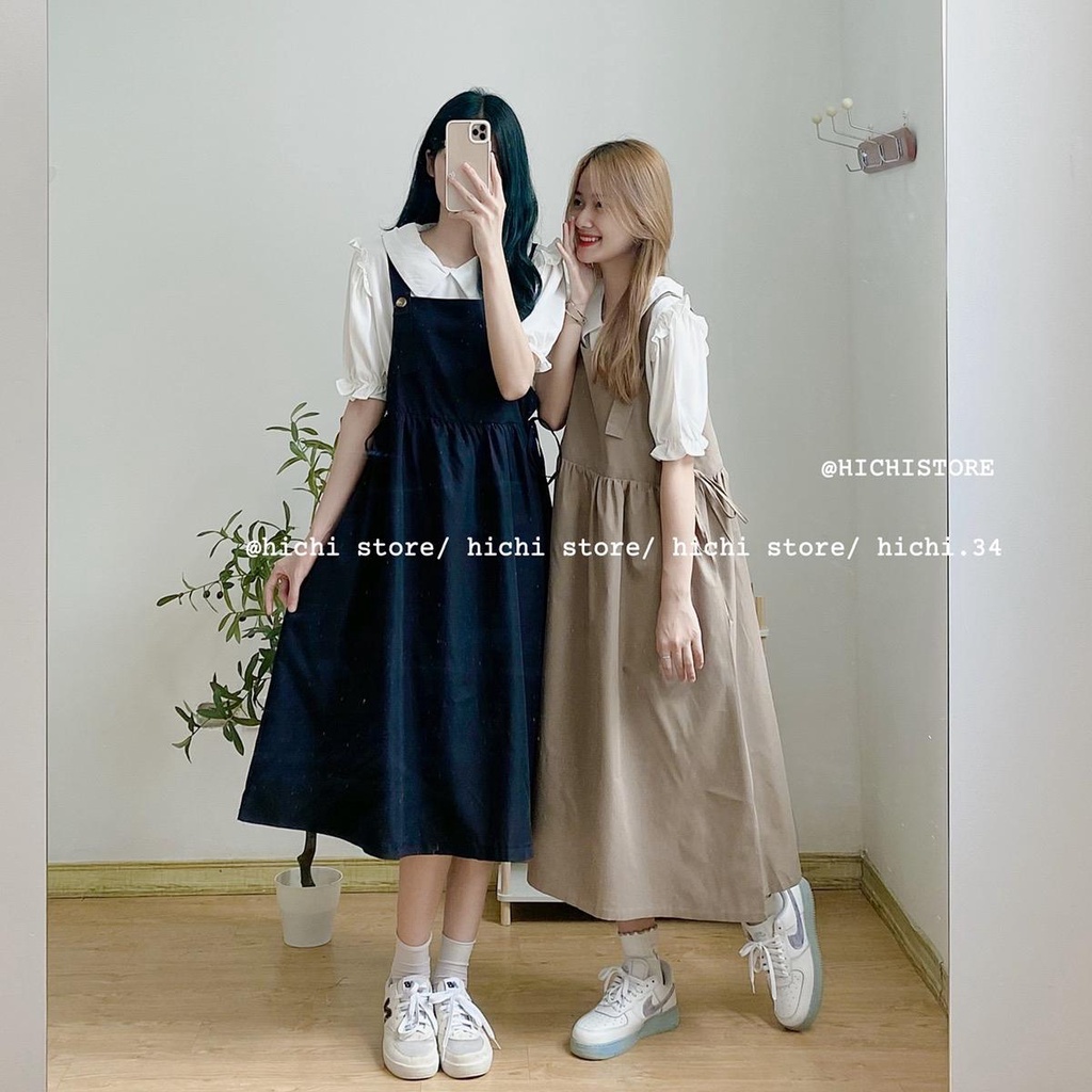 Sét yếm rút eo + sơ mi tay bồng