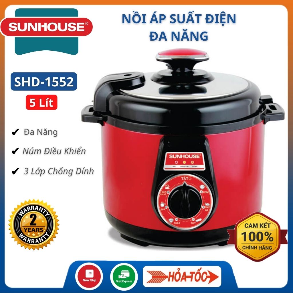 Nồi áp suất, Nồi áp suất điện đa năng Sunhouse SHD1552R, Bảo hành 24 tháng, Ninh kỹ hầm nhừ, Giữ trọn vị ngon- Xiaomi ND