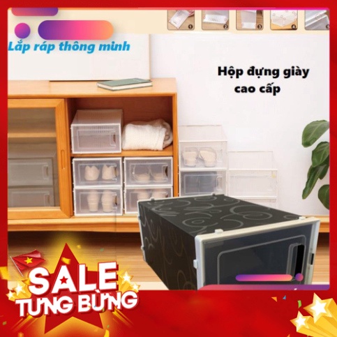 Combo 8 Hộp Đựng Giày Nhựa Cứng Lắp Ráp, Hộp Giày Tủ Giày Thông Minh Lắp Ráp Dễ Dàng  - Tặng Gói Hút Ẩm