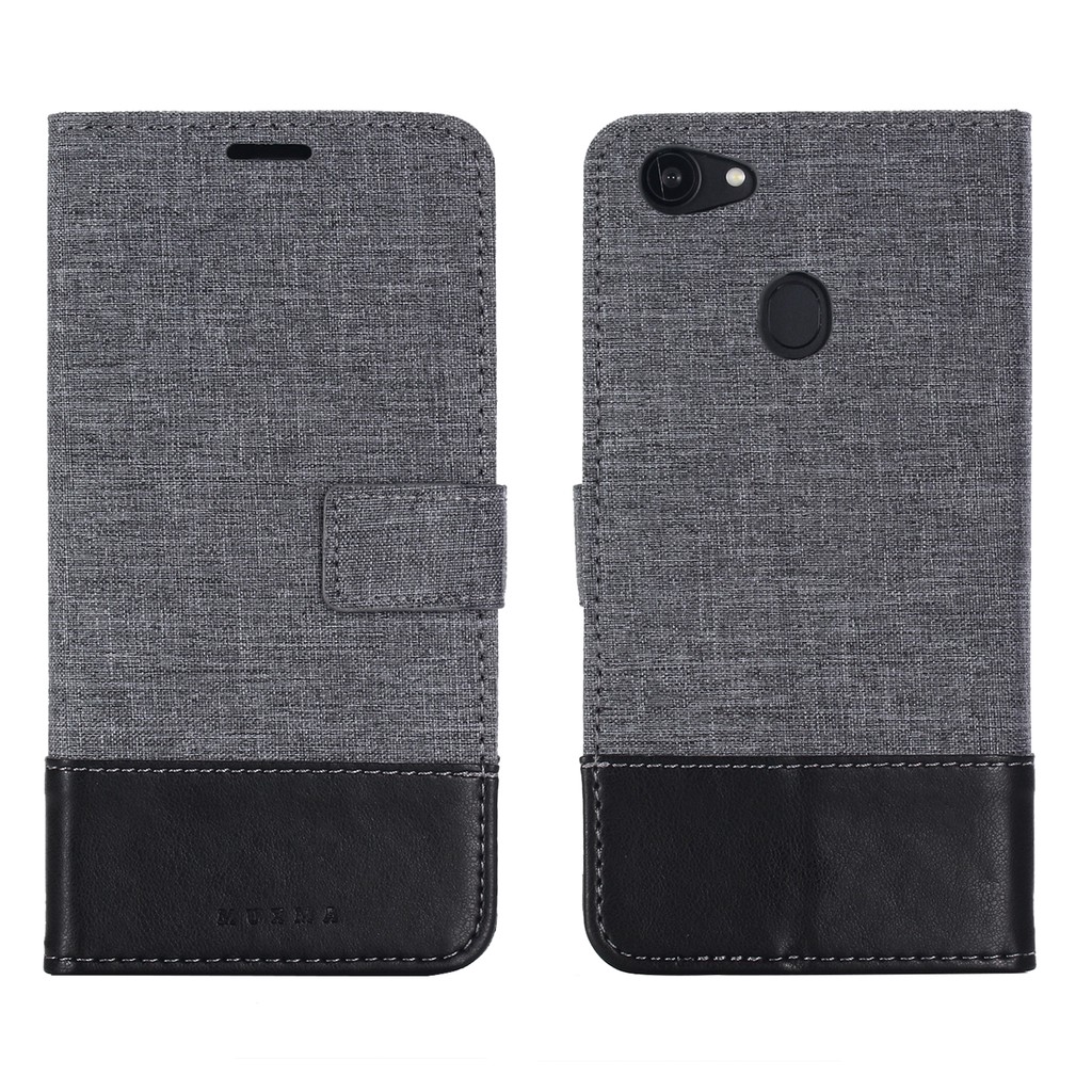 Bao da điện thoại nắp gập phối vải canvas thiết kế hợp thời trang dành cho OPPO F7 / F5 / F3 / F3 Plus / F1s