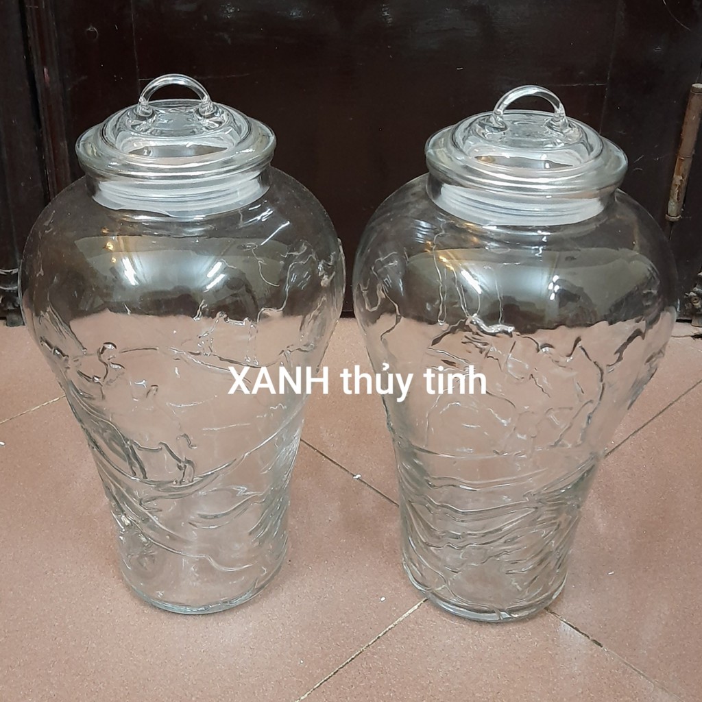 Bình thủy tinh họa tiết LẠC ĐÀ, ngâm sâm, nấm, hoa quả trong veo - 8 lít