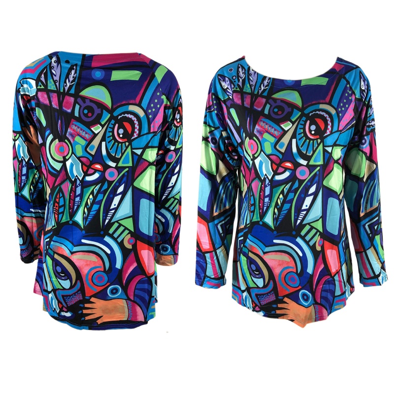 Áo Thun Tay Dài Cổ Tròn Dáng Rộng In Họa Tiết Chân Dung Trừu Tượng Thời Trang Cho Nữ