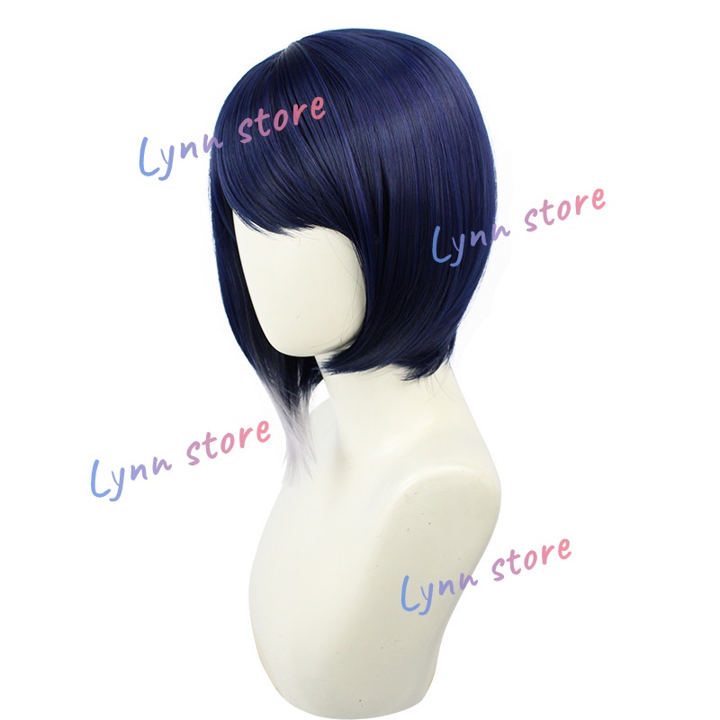 Nhân vật Genshin Impact Kujou Sara Cosplay Tóc giả tóc ngắn màu xanh đậm Kaburaya quạ Lông Cosplay INAZUMA Tóc giả Mũ phụ kiện
