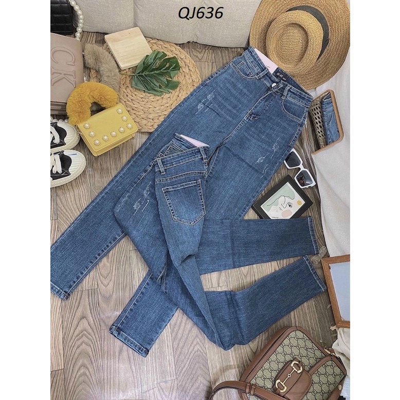 Quần jeans nữ xước nhẹ lưng cao Hack dáng đẹp QJ636