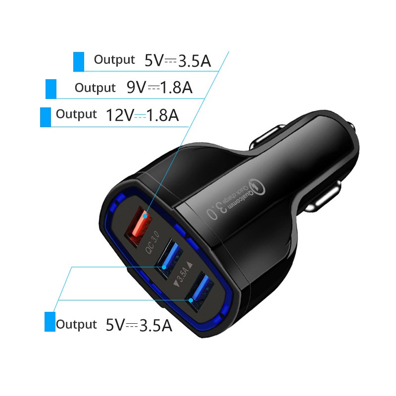 Tẩu sạc nhanh xe hơi HDOORLINK QC3.0 3.5A 3 cổng USB 32.5W thích hợp cho iPhone Xiaomi Samsung