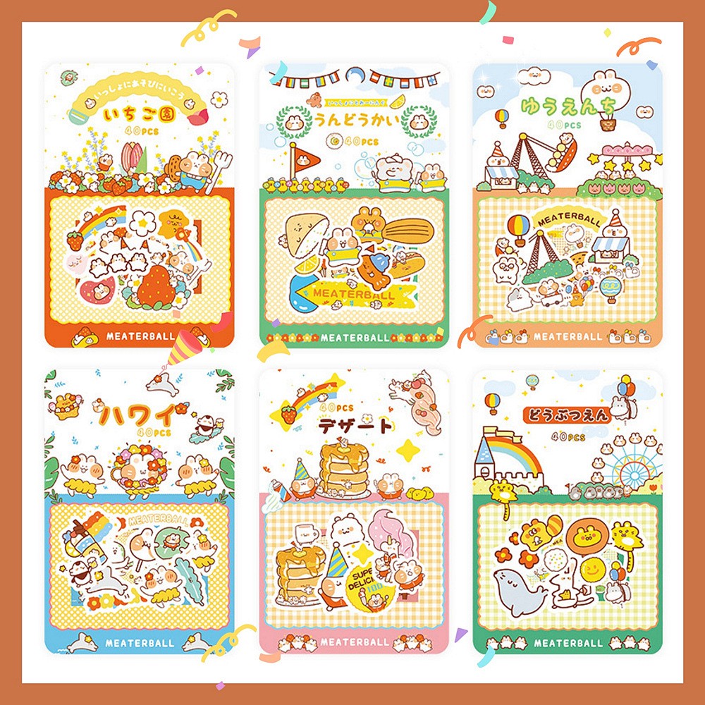 Set Sticker Mini Gói 40 Hình Dán Sổ, Book Mark Đa Năng Hình Thỏ Cam Nhiều Theme