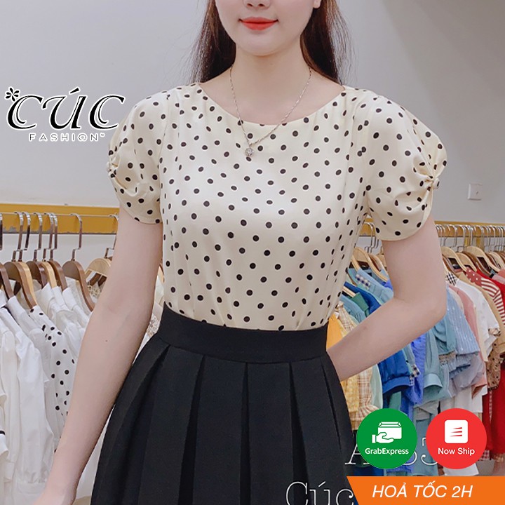 Áo sơ mi nữ cao cấp công sở Cúc Fashion A183 áo somi chấm bi cổ trơn