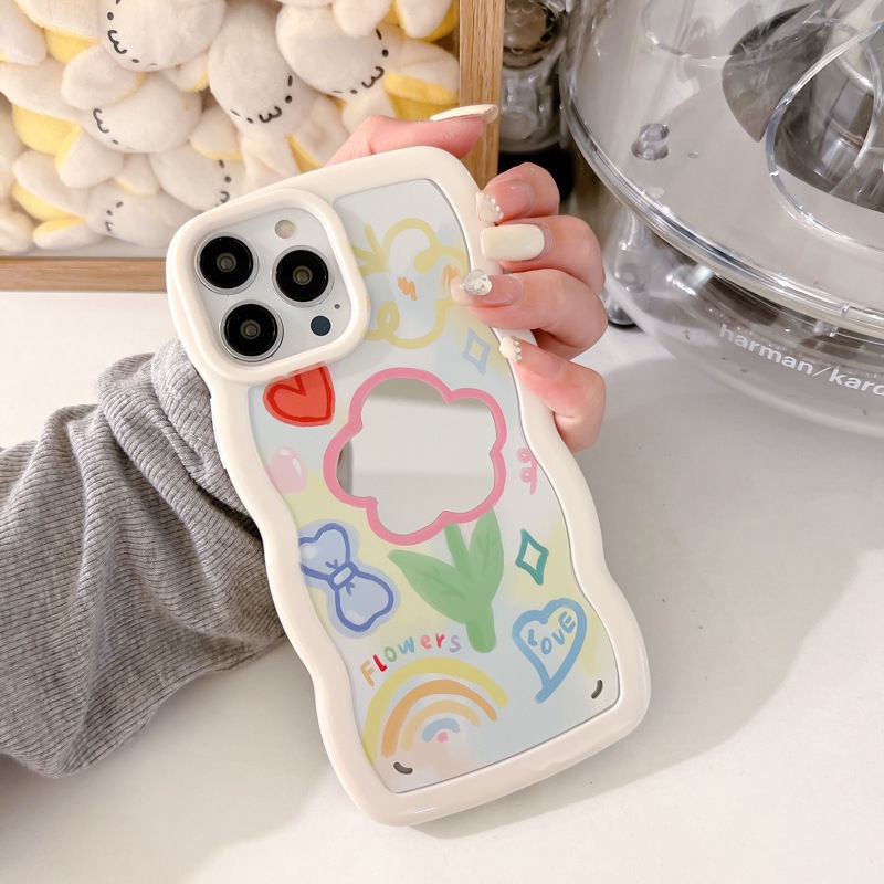 Ốp Lưng HọA TiếT Ren Hoa + Gương Dễ Thương Cho iPhone 12 13 11 Pro Max X Xs Max Xr