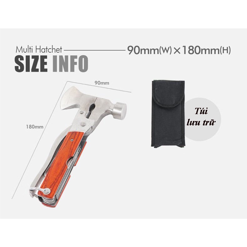 Rìu Đa Năng 9 Trong 1 - Búa Thoát Hiểm Chất Liệu Hợp Kim Không Gỉ Kèm Túi Đựng