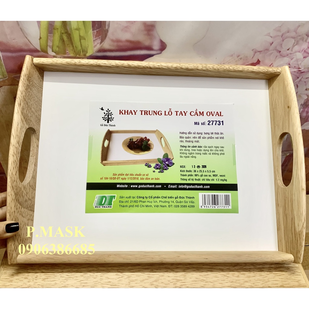 Khay trung lỗ cầm tay Oval Đức Thành 27731 - Khay gỗ Đức Thành đáy ván ép phủ mica