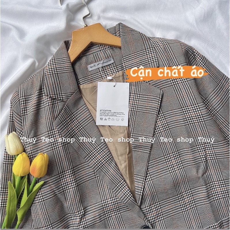[Hàng sẵn] ÁO BLAZER MỘT CÚC KẺ NÂU CHẤT ĐẸP