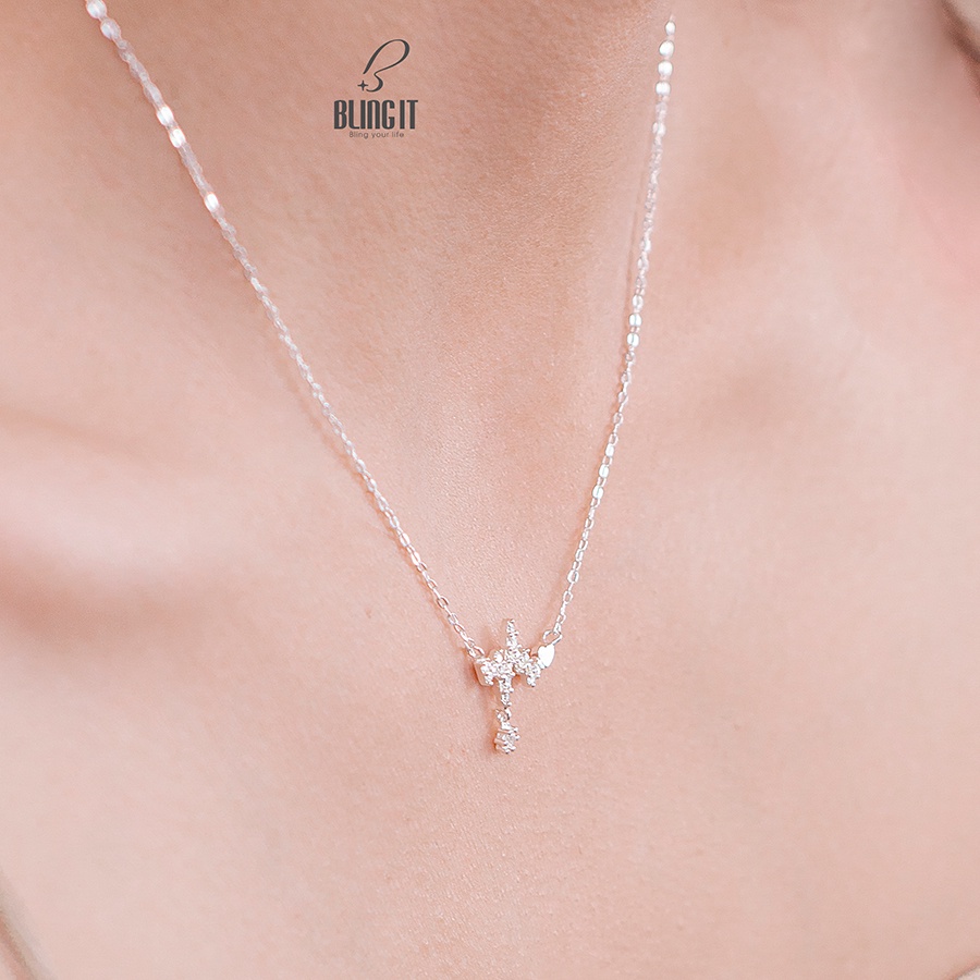 Dây Chuyền Bạc 925 Nữ BLING IT Nhịp Tim Đính Đá Lấp Lánh - BIVC261